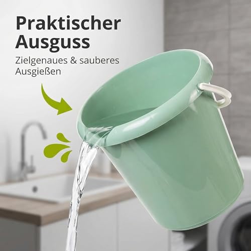Eimer Putzeimer 5 Liter, 3 Stück Plastikeimer, Wassereimer in 3 Farben, Haushaltseimer aus Stabiler Kunststoff, Putzeimer mit Ausguss und Mess-Skala, lebensmittelecht, Model Teo, Made in EU