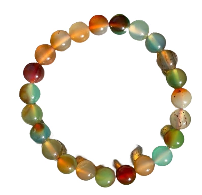 LKBEADS Natural Tropical Agate 8mm rondelle smooth 7inch Semi-Precious Gemstones Beaded Bracelets for Men Women Healing Crystal Stretch Beaded Bracelet Unisex