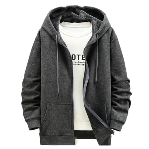 SWEPER Men'S Fleece Coat - Plus Size Hoodie Men Autumn Winter Fleece Hoodies Solid Color Jacket Hoodies Big Size Jackets Male Fashion Casual Coat Plus Size,Grey,9Xl