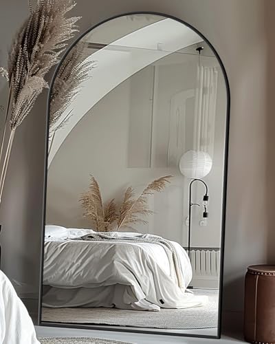 Image of Antok 72 inch x44 inch Arched Full Length Floor Mirror, Black Aluminum Frame, Free Standing /Wall Mount /Leaning for Bedroom, Living Room, Dressing Room