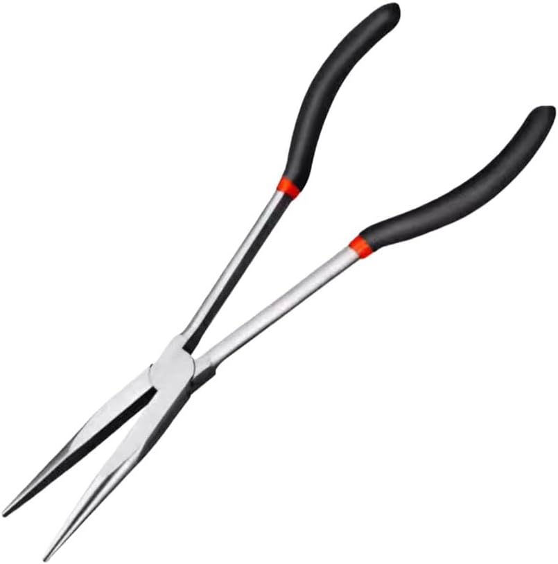 11-Inch Long Reach Needle Nose Pliers ，Straight Needle Nose Pliers with Milled Jaws & Non-Slip Grips for Mechanics, Electricians, and Home Repairs