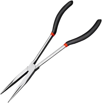 11-Inch Long Reach Needle Nose Pliers ,Straight Needle Nose Pliers with Milled Jaws & Non-Slip Grips for Mechanics, Electricians, and Home Repairs