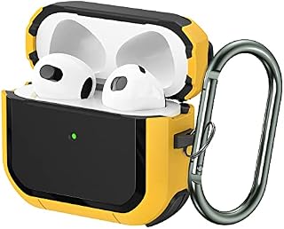 SURPHY Armor Case Designed for Airpods 3 Case (2021), Full-Body Rugged Protective Case with Keychainfor Airpod 3rd Generation [Front LED Visible] (Yellow)