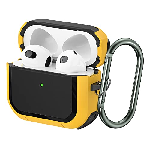 SURPHY Armor Custodia Cover compatibile con Airpods 3(2021), Full-Body Rugged Progettato Antiurto Case con Moschettone per Airpods 3[LED Anteriore Visibile] (Giallo)