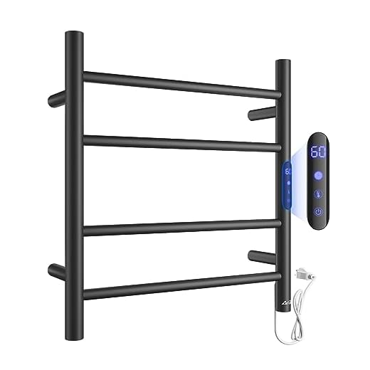 Aetoxb Towel Warmer Rack 4 Bars Electric Heated Towel Warmer for Bathroom, Stainless Steel Drying Towel Rack with LED Timer, Matt Black Wall-Mount Heated Towel Warmer and Hardwired and Plug in Options