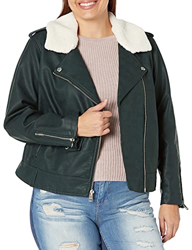 Levi s Women s Faux Leather Legacy Asymmetrical Motorcycle Jacket, Hunter Green Sherpa Collar, X-Small