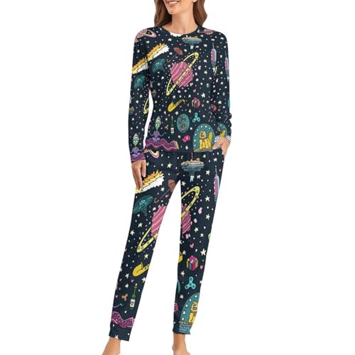 Pyjama femme ensemble avec t-shirt manches longues pantalon sleepwear confortable