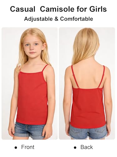 Image of Girls Undershirts Camisole Tank Tops for Kids with Adjustable Straps Cotton Dance Cami for Teen 5-12 Years