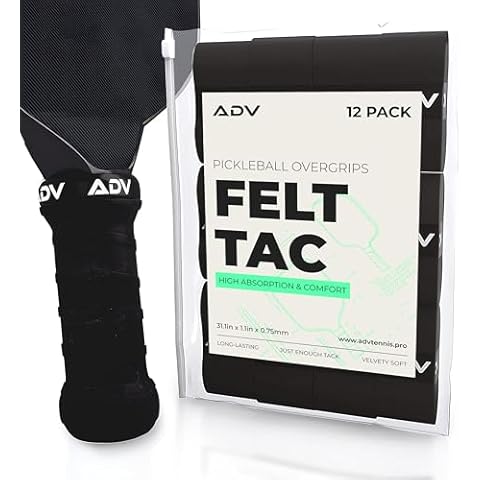 ADV Pickleball Grip Tape - Soft, Very Durable, Sweat Absorbing Pickleball Overgrip Tape - Dry & Comfortable FeltTac Pickleball Paddle Grip Tape - Easy to Use & Easy to Install (12-Pack Black) Cover