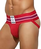 Arjen Kroos Men's Jockstrap Athletic Support Jock Strap with 3' Elastic Waistband & Ventilated Pouch for Gym/Sports Red
