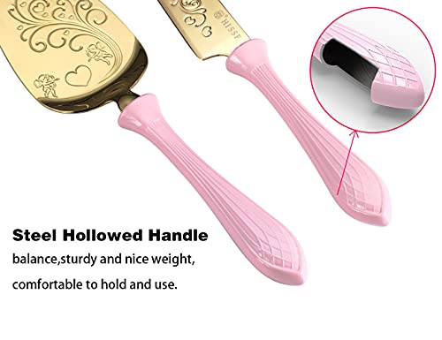 Hissf Wedding Cake Knife And Server Set, Stainless Steel Hollow Handle,Gold And Pink Cake Pie Pastry Servers, Sweet Love Cake Serving Set Perfect For Wedding, Birthday, Parties And Events #TOP2