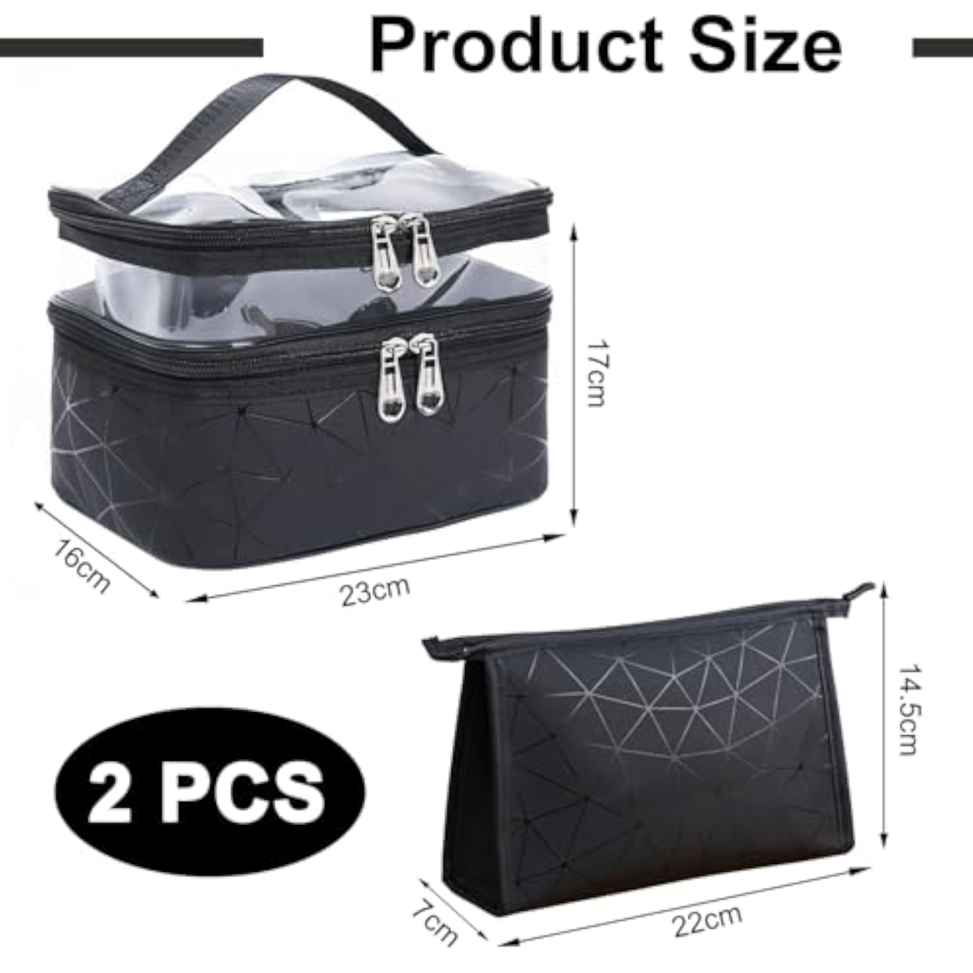 Travel Makeup Bag, 2Pcs Double Layer Large Cosmetic Bags