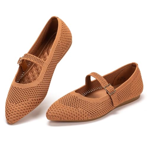 Frank Mully Women's Mesh Flats Mary Jane Shoes Pointed Toe Lightweight with Adjustable Instep Strap Knit Flat Shoes for Women Dressy Casual Washable Walking Shoes3