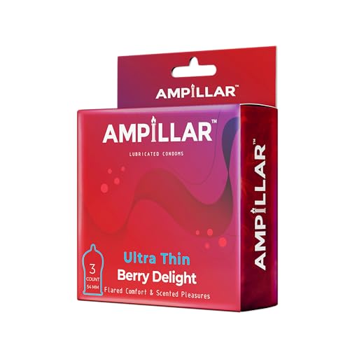 AMPILLAR Condoms Ultra Thin Berry Delight Natural Feel Berry Scented Flared Comfort Lubricated Condoms - 3 Count