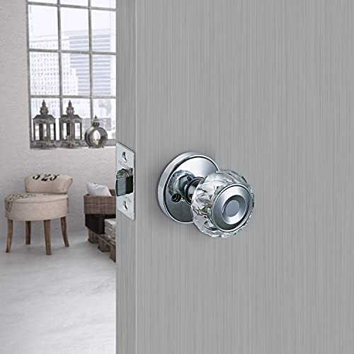 Hisafe Crystal Glass Passage Door Knobs, Satin Nickel Ball Style Keyless Round Door Knob For Closet And Hallway Door, 1 Pack #TOP5