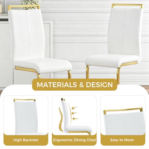 Image of Baysitone Modern Dining Chairs Set of 8, Side Dining Room Chairs with Golden Legs, Kitchen Chairs with Faux Leather Padded Seat High Back for Dining Room, Kitchen, Living Room White