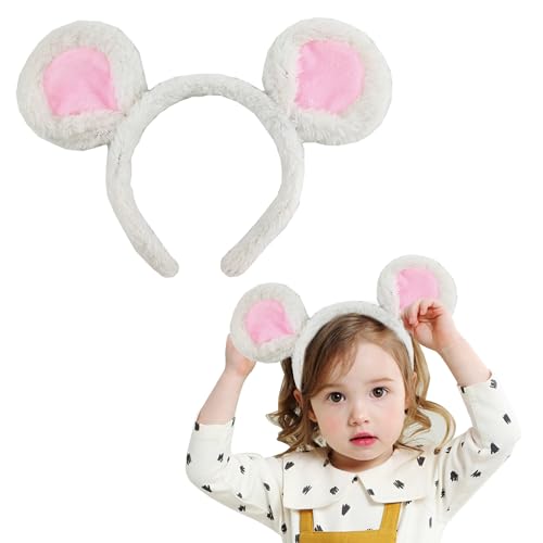 MEISH Soft Bear Ears Headbands Face Wash Headband Mouse Ears Hair Hoop Animal Hairband Cute Ears Headwear for Party Cosplay Supplies (White)