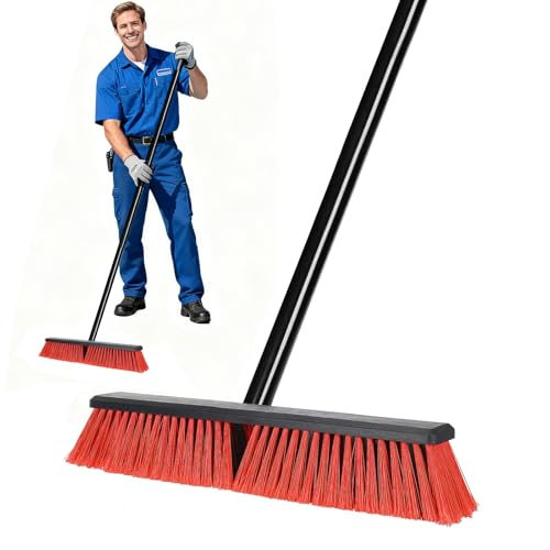 Push Broom, Outdoor Broom, Push Broom Outdoor for Garage, Deck (Red)