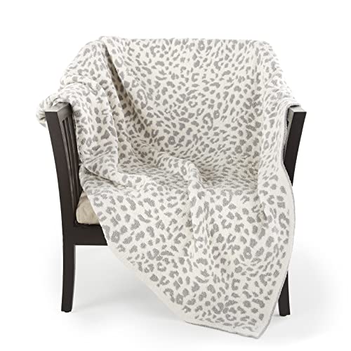 Crafted By Catherine Leopard Print Cozy Knit Throw Blanket 60" X 70" Inches, Soft Comfy Decorative Throw For Couch Bed Sofa Travel, Snow Leopard Ivory And Gray #TOP7