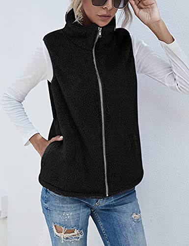 Lomon Women's Plus Size Zip-Front Warm Cardigan Vest Sleeveless Woman Vest Jacket Womens Fleece Vests Lightweight Vests For Women Plus Size Womans Cardigan Vest Black S #TOP3