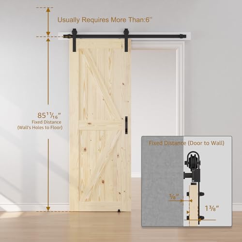 Image of SMARTSTANDARD 30in x 84in Sliding Barn Door with 5ft Barn Door Hardware Kit Included, Unfinished Solid Spruce Wood Door, Assembly Required, DIY, Stainable, Natural