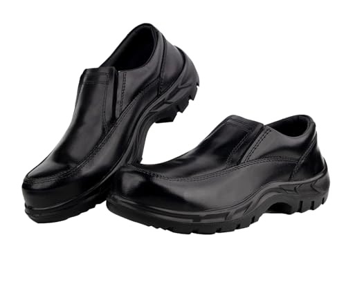 Image of Karam FS73 Slip-On Buff Grain Black Leather Safety Shoes| Single Density | Fiber Toe with Black PU Sole