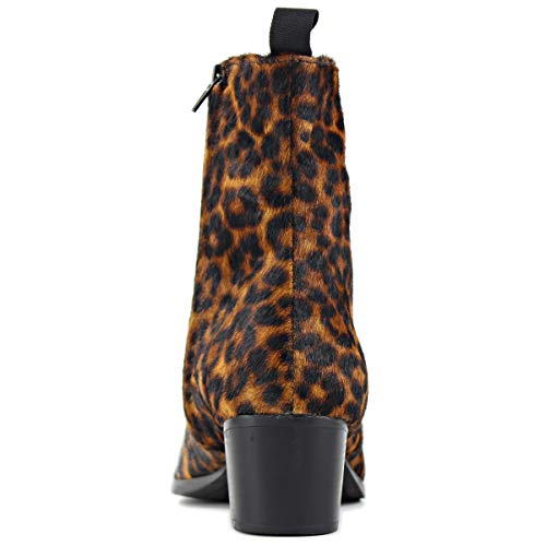Osstone Men Chelsea Ankle Boots Leather Pony Hair Leopard Boot With Side Zipper Heel Boots Jy012 Black 13 #TOP3