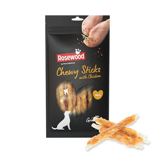 Rosewood Chewy Sticks Huhn Small – Kaustangen für Hunde mit Huhn, Rinderhautsnack, Rohhautsnack, unterstützt die Zahnpflege, ohne Getreide, ohne künstliche Zusatzstoffe, 100 g