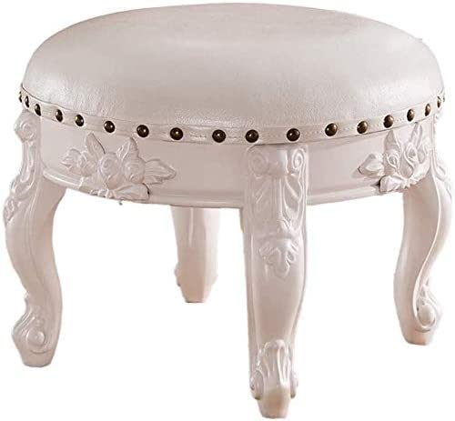 Repose-pieds vintage blanc crème en similicuir sculpté pour salon élégant