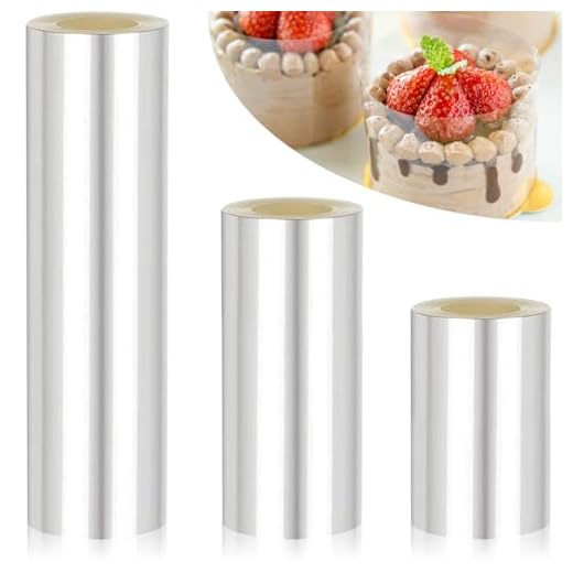 Domkan Lámina para bordes de tartas, 3 Rollos Acetato Manualidades Transparente 8cm/10cm/15cm × 10m para la decoración de tartas de mousse anillos de postre