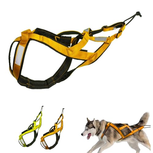 Dog Sled Harness Waterproof Nylon Reflective, Large Yellow