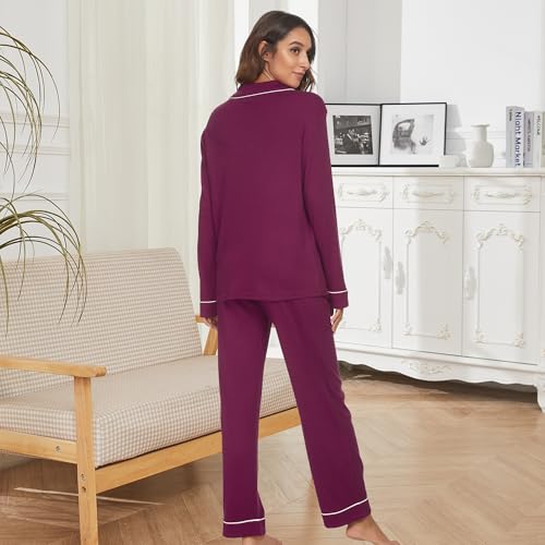 Image of HEARTNICE Womens Pajama Set, Soft Long Sleeve Pajamas & Long Pants with Pockets, Button-up Sleepwear Lounge Pjs