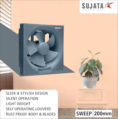 Image of Sujata 10 Inch (Sweep Size) Premium Exhaust Fan for Kitchen, Bathroom & Office | 2 Years Warranty | 250MM High Air Delivery, 1250 RPM, 100% Copper Winding Motor, Strong Air Suction (EPB81 - Grey)
