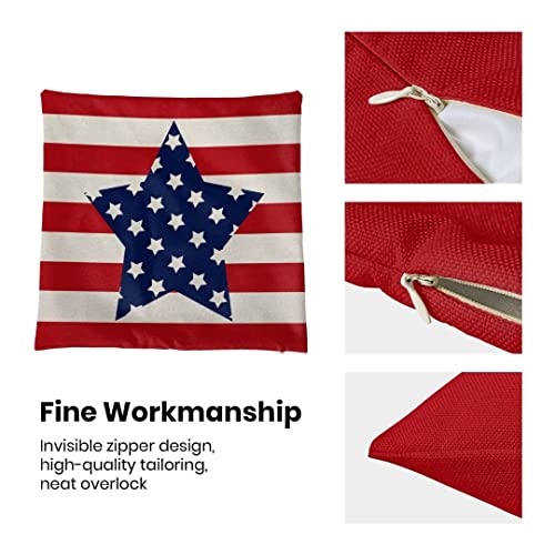 4Th Of July Decorations Pillow Covers 18X18 Set Of 2, Stripes Star American Flag Patriotic Throw Pillows Outdoor Decorative Linen Square Memorial Day Cushion Cover Decor For Home Sofa Couch Bed #TOP5