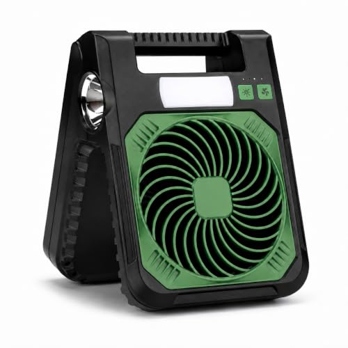 Image of AARKRI SALES Solar Camping Fan with LED 10400mAh Rechargeable Battery Powered Portable Outdoor Fan for Travel Emergency 4 Speeds 3 Brightness Settings USB Power Bank for Phone Charging (Side LED)