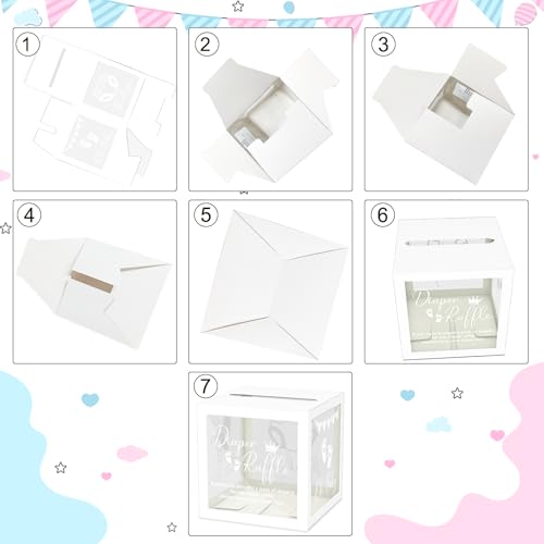 Image of 50 Diaper Raffle Tickets With Box for Baby Shower Game, Clear White Card Box for Gender Reveal Oh Baby Party Decoration