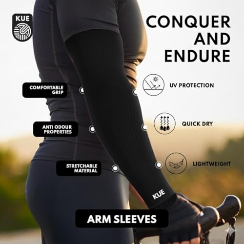 Image of KUE Compression Arm Sleeves for Men & Women | Sports Arm Sleeves for Running, Cricket & Cycling | UV Protection Cooling Sleeves | Arm Compression Sleeve for Joint Pain Relief