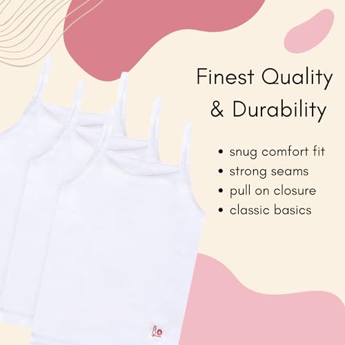 Image of Feathers Girls Solid White Snug Fit Tagless Cami Vest - 100% Cotton Super Soft Undershirts (3 /Pack)