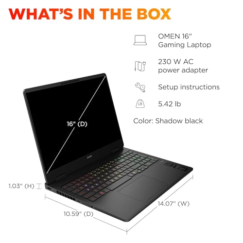 Image of HP OMEN 16 Slim Gaming Laptop (AMD Ryzen 9 8940HX, 64GB DDR5, 4TB SSD, NVIDIA RTX 5060 8GB, 16-core (>Ultra 7-155H)), FHD+ 144Hz Display, 4-Zone RGB Backlit, IR Webcam,IST Dock, Wi-Fi, Win 11 Home