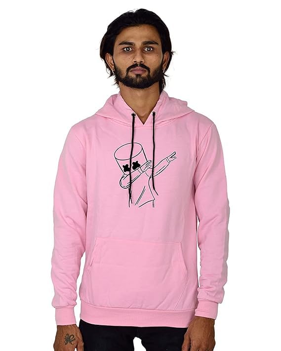 Image of WearIndia Unisex-Adult Cotton Blend Neck Hooded Sweatshirt (W New DANCEMELO Hoodie Baby Pink