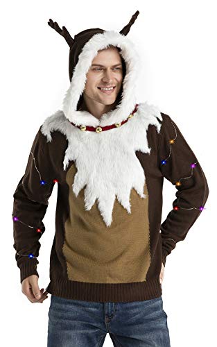 Light Up Ugly Christmas Sweater for Men,LED Funny Xmas Pullover for Party