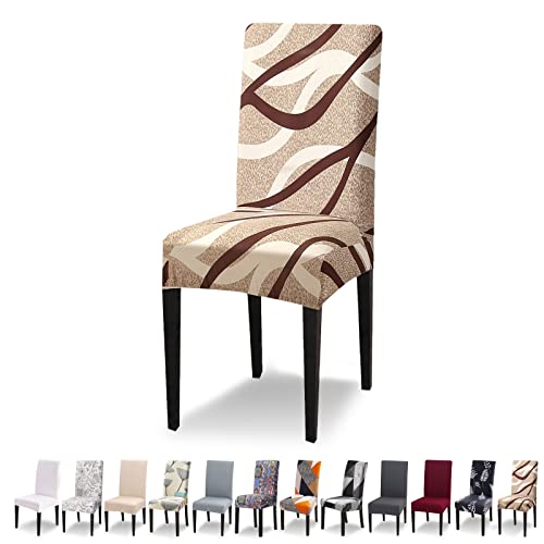 Lydevo Funda para Sillas Comedor Pack 6 Fundas para Sillas Ajustables Elásticas Desmontables Lavables Fundas Sillas con Respaldo Alto Protectora Cubiertas para Sillas para Comedor,Línea Marrón