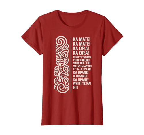 New Zealand Maori Haka Ka Mate Song Rugby T-Shirt, Women, Cranberry Red, X-Small