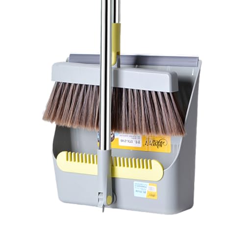 Juego de escoba y recogedor, recogedor y cepillo de mango largo, bandeja de polvo resistente, combo de recogedor de polvo para limpieza y barrido del hogar en interiores y exteriores, B