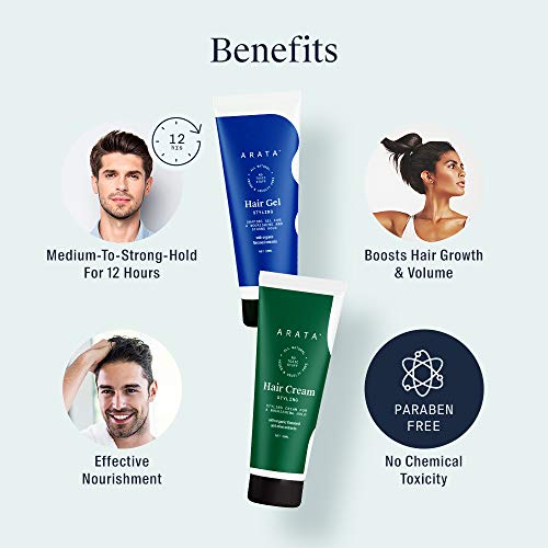 Image of Arata Styling Combo of 2 - Hair Cream (50 ML) & Styling Hair Gel (50 ML) | For Glossy & Matte Looks | Soft & Strong Hold | Defined, Frizz-Free Hair | Adds Texture & Boosts Moisture | For All Hair Types