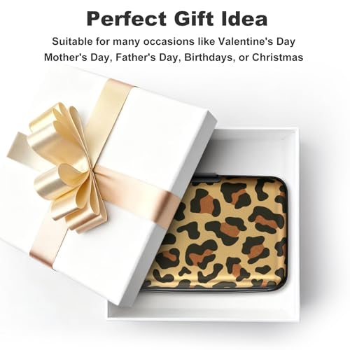 Image of ELFISH Mini RFID Aluminum Wallet Credit Cards Holder Business Card Case Metal ID Case for Men Women, Leopard, 4.33 x 2.95 x 0.73 inches, Compact