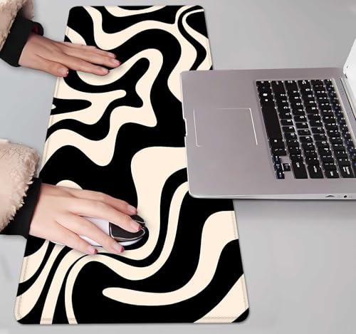 Image of IMAYONDIA Black White Swirl DeskMat, Abstract Ink Liquid Waves Extended Gaming Mouse Pad Large, Retro Abstract Pattern Big Mouse Pad, Long Computer Keyboard Mouse Mat for Home Office Work 31.5x11.8