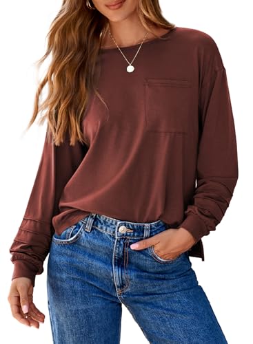 Dokotoo Womens Tops 2025 Fashion Long Sleeve Shirts Loose Cute Crewneck Basic Business Tees Blouses
