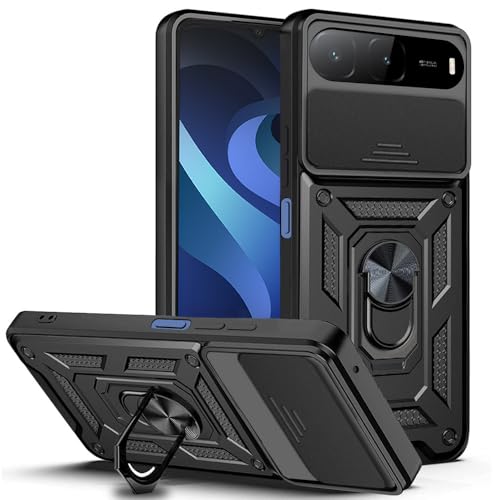 Image of AESTMO Tough Armor Infinix Hot 60i 5G / Tecno Spark GO 5G Bumper Back Case Cover | Ring Holder & Sliding Camera Shield Cover | 360 Degree Protection Back Case Cover (Black)