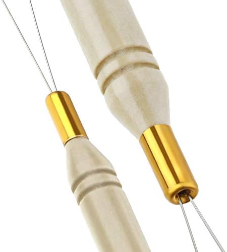 10 Pack Wooden Hair Extension Loop Needle Threader Pulling Hook Tool and Bead Device Tool for Hair or Feather Extensions (Loop Tools)